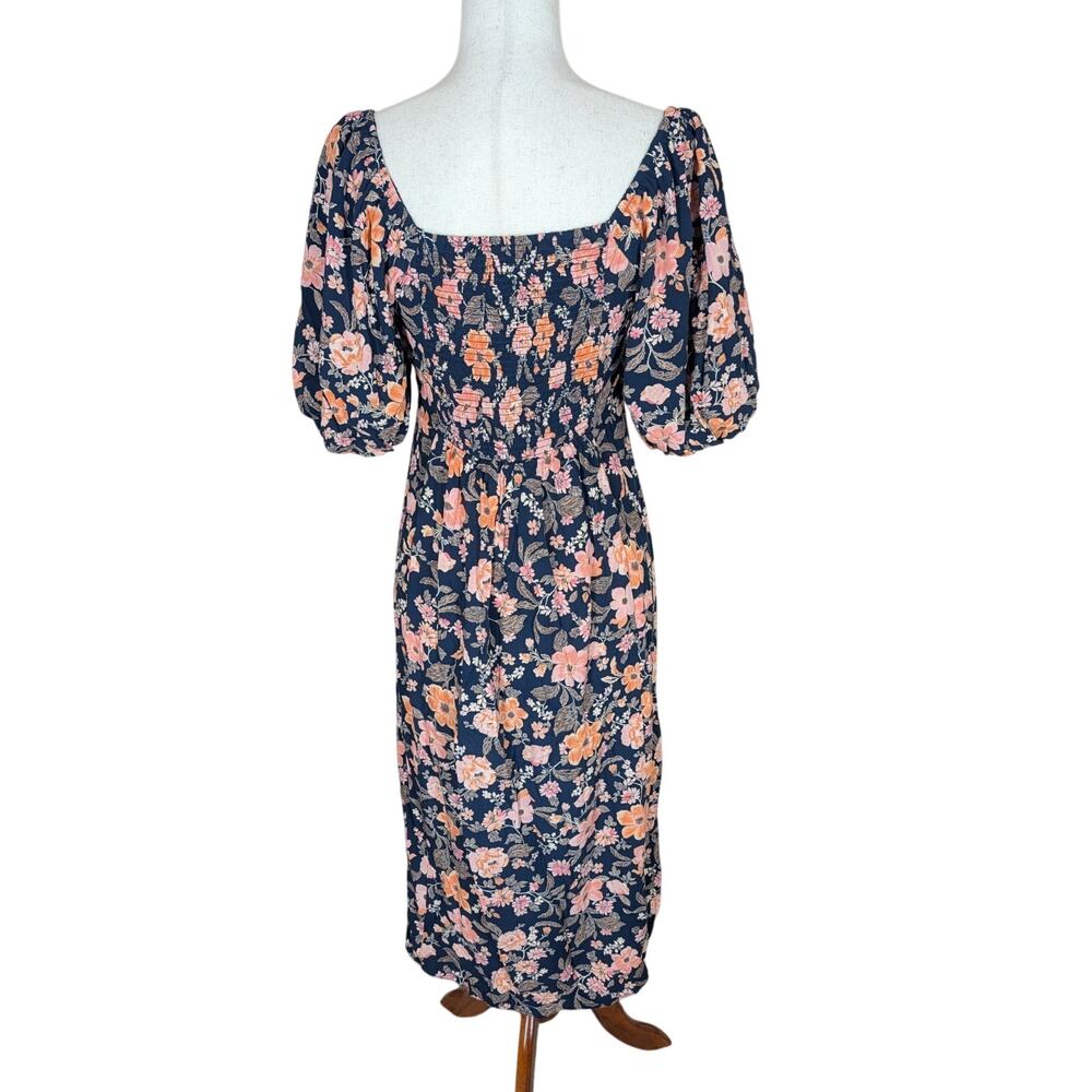 Old Navy Puff-Sleeve Floral-Print Pintucked Smocked Midi Swing Dress Size Small - Picture 6 of 13